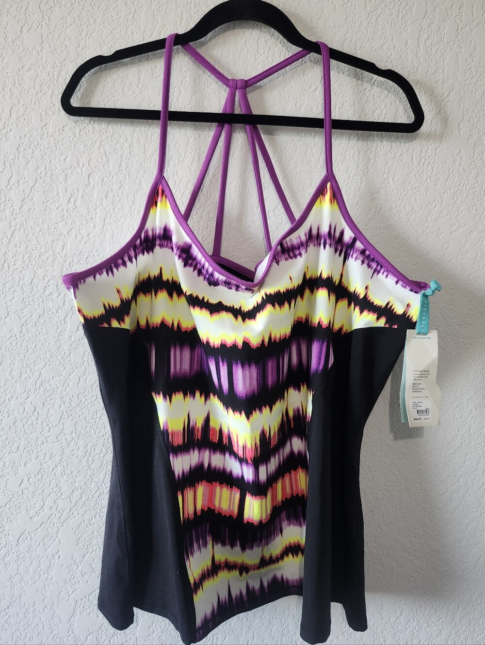 Lane Bryant Size 26/28 LIVI Active Workout Top Black/Purple/Yellow